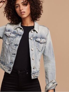 TALULA ARITZIA Light Blue Denim Jacket Cropped Crop Fitted Womens Size Small